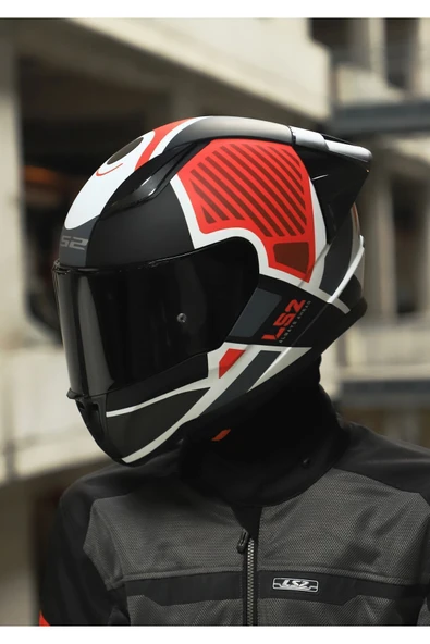 LS2 RAPID 2 RACE GRID MAT BEYAZ-KIRMIZI KASK - Resim 4
