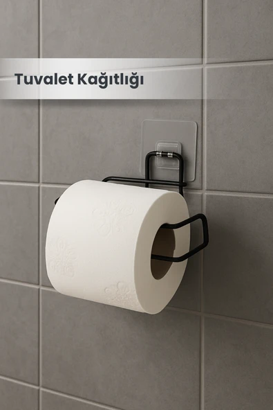 Yapışkanlı Metal Siyah Tuvalet Kağıtlığı Wc Kağıtlık Tuvalet Kağıtlık Askısı ürün görseli 1