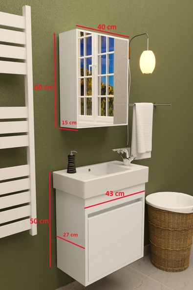 makbulce Aynalı Lavabolu Dolap Alt-Üst - Resim 6