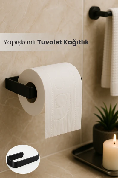 Yapışkanlı Lüks Tasarım Lamalı Tuvalet Kağıtlığı - Modern Banyo Kağıt Havluluk - Delmeden Montaj ürün görseli 1