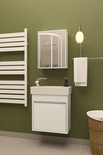 makbulce Aynalı Lavabolu Dolap Alt-Üst - Resim 4