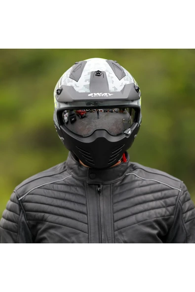 Sway SW X2 TOKYO TROOPER Grey Yellow Moduler Kask - Resim 3