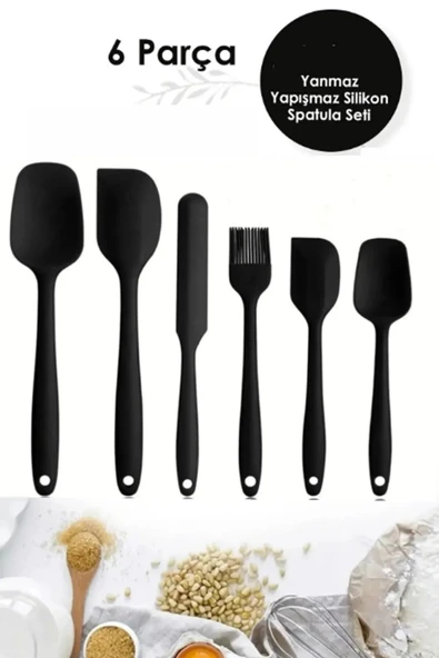 Tiffany 6lı Takım Yanmaz Yapışmaz Mutfak Pasta Silikon Yumurta Fırçası Kaşık Bıçak Spatula Seti ürün görseli 1