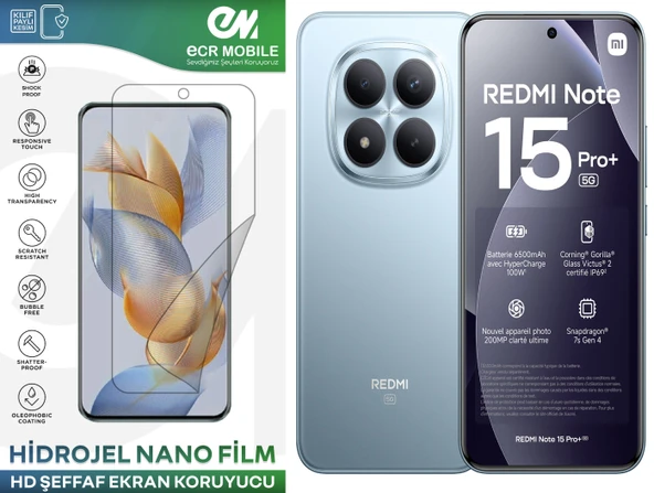 Redmi Note 15 Pro Plus ile Uyumlu Hidrojel Nano Film HD Şeffaf Ekran Koruyucu(Tempered Cam Değildir!) ürün görseli 1