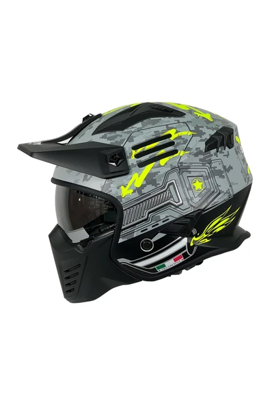Sway SW X2 TOKYO TROOPER Grey Yellow Moduler Kask - Resim 2