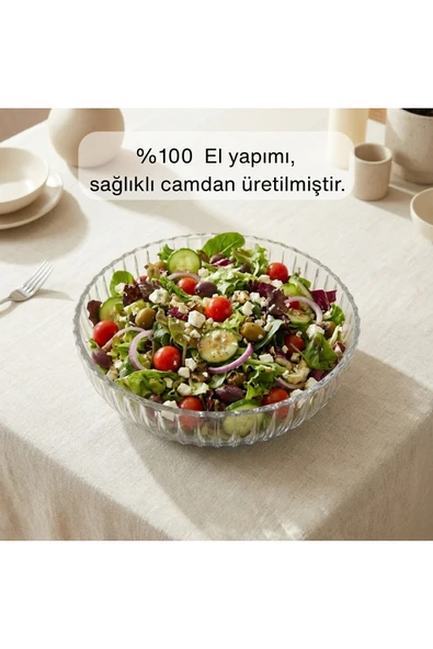 Selen Concept Linea Damla Model El Yapımı Cam Salata ve Meyve Kasesi Tekli ürün görseli 1