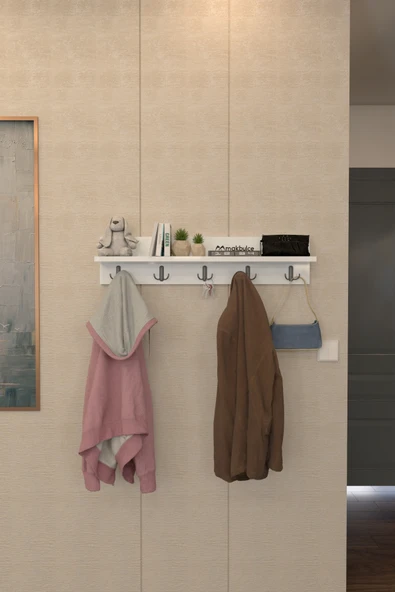 makbulce Portmanto Duvar Askılığı Raflı Elbise Askılığı Beyaz 80 cm ürün görseli 1