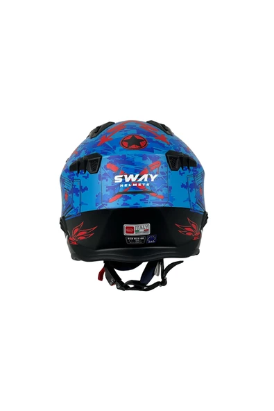 Sway SW X2 TOKYO TROOPER Blue Red Moduler Kask - Resim 4