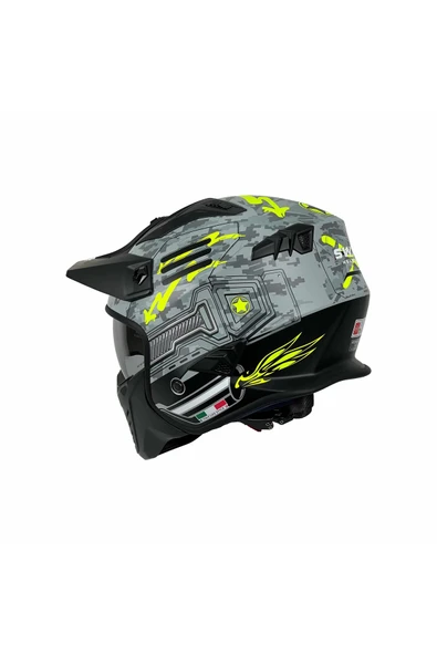 Sway SW X2 TOKYO TROOPER Grey Yellow Moduler Kask - Resim 6
