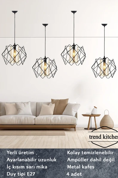 Trend Kitchen 4 Adet Koza One Glass Salon, Mutfak Mika Cam Avize ürün görseli 1