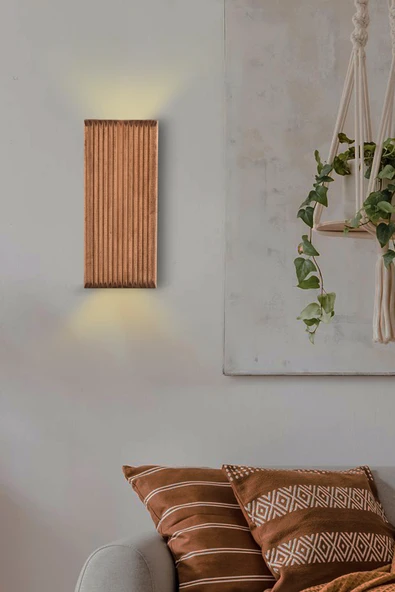 Trend Kitchen Eclora Modern Çizgili Tasarım Ahşap Peri Ledli Pilli Duvar Apliği ürün görseli 1