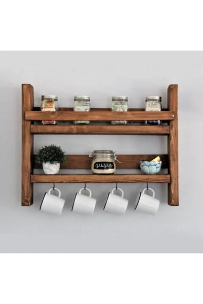 Trend Kitchen Trend Mutfak Rafı Baharatlık Ve Bardak Askılığı (ceviz) ürün görseli 1