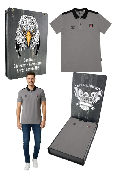 Beşiktaş Orijinal Lisanslı Umbro Gri Polo T-shirt UV Kutulu ürün görseli 1