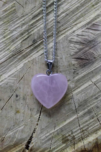 Pembe Kuvars Doğal Taş Kalpli Kolye Tky0104 ürün görseli 1
