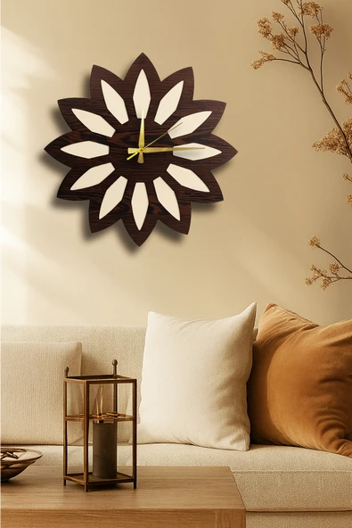 Trend Kitchen Noctaflora Modern Çiçek Formlu Dekoratif Ahşap Duvar Saati ürün görseli 1