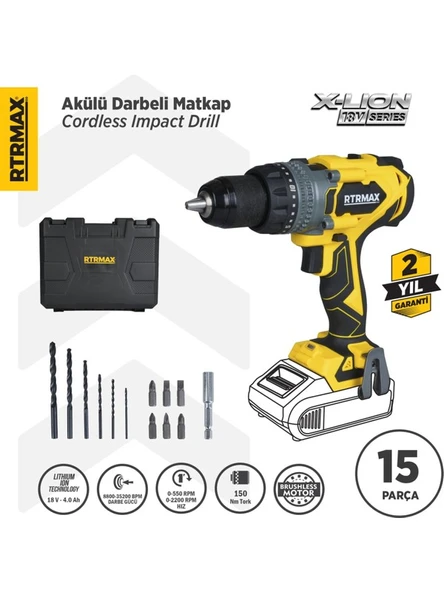 Rtrmax Şarjlı Darbeli Matkap Kömürsüz 150Nm RTX3020B - Akü Hariç ürün görseli 1