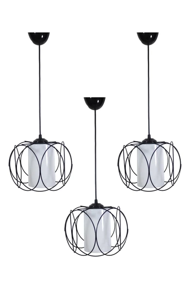 Trend Kitchen 3 Adet Olimpiyat Beyaz Mikalı Siyah Sarkıt Avize ürün görseli 1