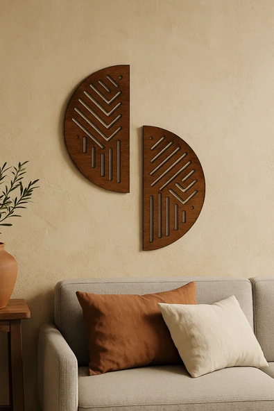 Trend Kitchen Halvora Modern Geometrik Tasarım Ahşap Duvar Dekoru (2 li Set) ürün görseli 1