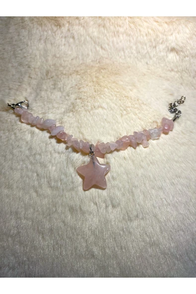Pembe Kuvars Yıldız Uçlu Kırıktaş Doğal Taş Bileklik Tky0301 ürün görseli 1
