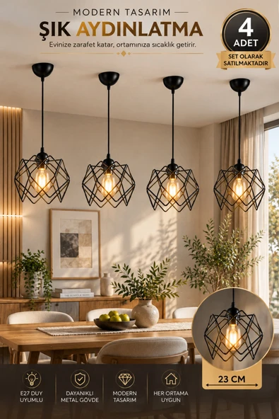 Trend Kitchen Siyah 4 Adet Trend Avize ürün görseli 1