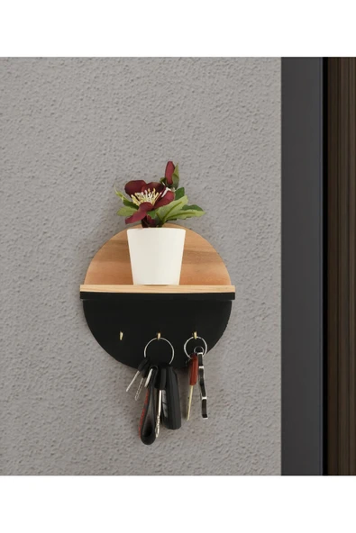 Trend Kitchen Formea Modern Gold Mini Kancalı Ahşap Çift Renk Duvar Rafı, Dekoru Ve Anahtarlık ürün görseli 1