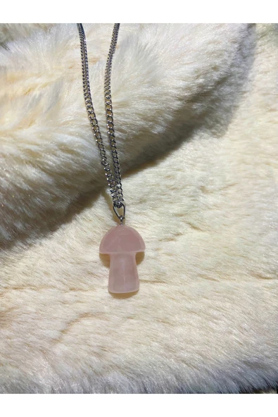 Pembe Kuvars Doğal Taş Mantar Kolye Tky0313 ürün görseli 1