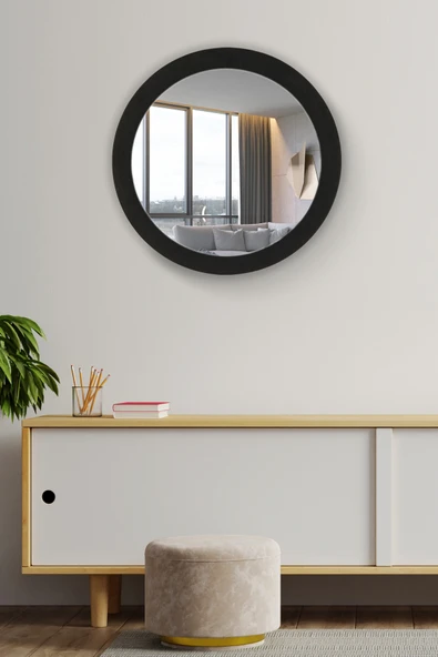 Trend Kitchen Lunava Ahşap Çerçeveli Dekoratif Yuvarlak Hol Koridor Salon Banyo Duvar Ve Makyaj Aynası (35cm) ürün görseli 1