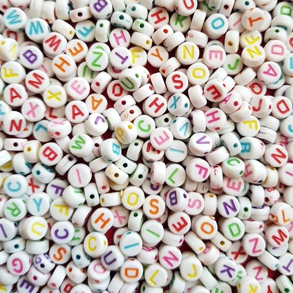Akrilik Renkli Harfli Boncuk 4x7 MM (100 GR) ürün görseli 1
