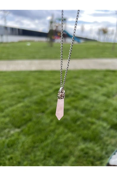 Pembe Kuvars Uzun Çivi Doğal Taş Kolye Tky0359 ürün görseli 1