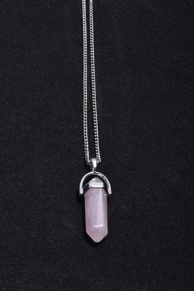 Pembe Kuvars Doğaltaş Çivi Kolye Tky0020 ürün görseli 1