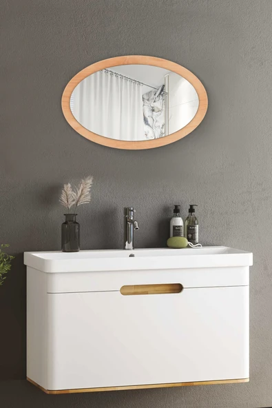 Trend Kitchen Lumerıa Modern Ahşap Çerçeveli Hol Koridor Salon Banyo Duvar Ve Makyaj Aynası (53x35) ürün görseli 1