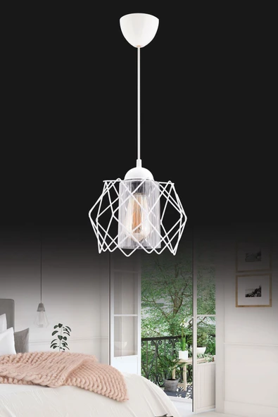 Trend Kitchen Modern Elegante Tekli Beyaz Şeffaf Mika Camlı Salon Mutfak oturma Odası Hol Avize Aydınlatma ürün görseli 1
