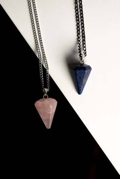 Pembe Kuvars-lapis Lazuli Doğal Taş Pandül Çift Sevgili Kolyeleri Tky0227 ürün görseli 1