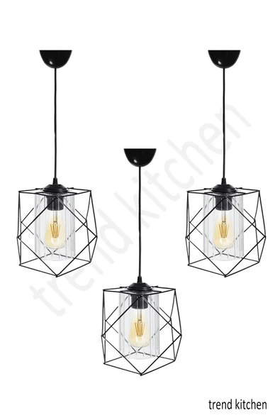 Trend Kitchen 3 Adet Trend Tasarım Şeffaf Mika Camlı Avize ürün görseli 1