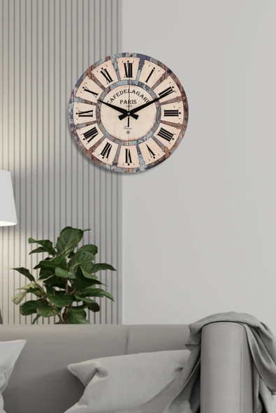 Trend Kitchen Lorveon Trend Tasarım Sessiz Mekanizmalı Paris Vintage Ahşap Duvar Saati ürün görseli 1