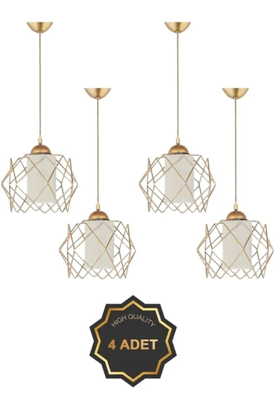 Trend Kitchen 4 Adet Trend Beyaz Mika Camlı Salon Mutfak Banyo Yatak Odası Gold Sarkıt Avize Aydınlatma ürün görseli 1