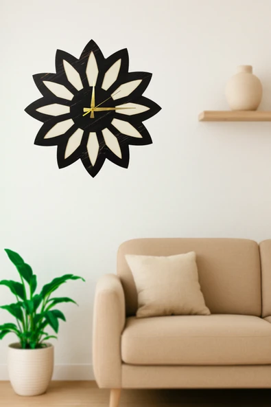 Trend Kitchen Noctaflora Modern Çiçek Formlu Dekoratif Ahşap Duvar Saati ürün görseli 1