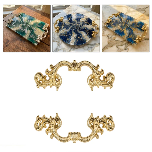 Barok Desenli Vintage Stil Lüks Tepsi ve Sunum Kulpu 9 CM (2 Adet)  Gold ürün görseli 1