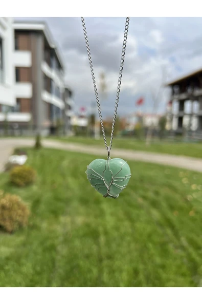 Aventurin Telli Büyük Kalp Doğal Taş Kolye Tky0371 ürün görseli 1