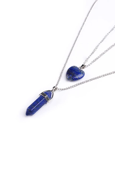 Lapis Lazuli Doğal Taş Çivi-kalpli Çift Sevgili Kolyeleri Tky0288 ürün görseli 1