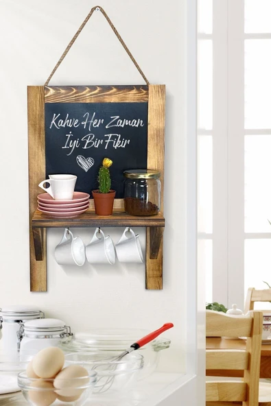 Trend Kitchen Ahşap Yazı Tahtalı Trend Mutfak Rafı Ve Kupa Bardak Askılığı ürün görseli 1