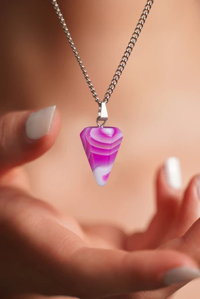 Damarlı Pembe Akik Doğaltaş Pandül Kolye Tky0260 ürün görseli 1