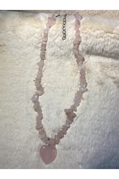 Pembe Kuvars Kalp Uçlu Kırıktaş Doğal Taş Kolye Tky0326 ürün görseli 1