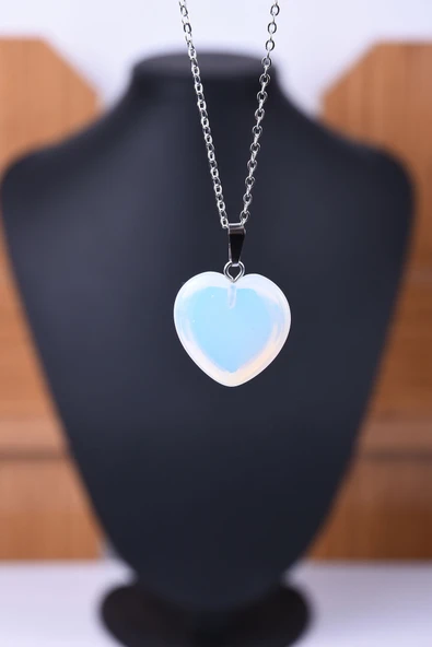 Opal Sentetik Taş Kalpli Kolye Tky0032 ürün görseli 1