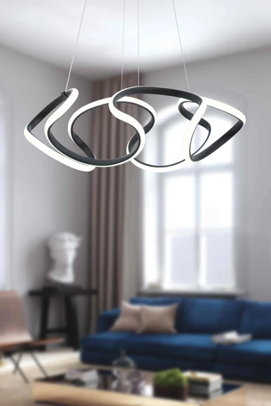 Trend Kitchen Liva Siyah Modern Sarkıt Beyaz Işık Led Avize Salon Mutfak Oda Hol Led Aydınlatma ürün görseli 1