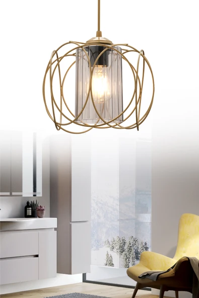 Trend Kitchen Olympicum Model Füme Mika Camlı Eskitme Salon, Mutfak, Oturma Odası Sarkıt Avize Aydınlatma ürün görseli 1