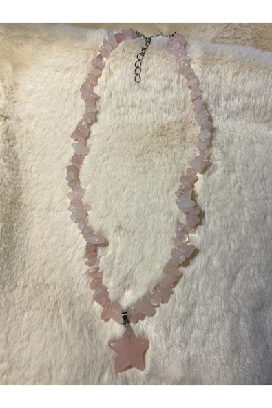 Pembe Kuvars Yıldız Uçlu Kırıktaş Doğal Taş Kolye Tky0323 ürün görseli 1