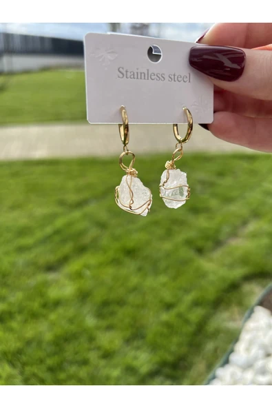 Kristal Kuvars Ham Doğal Taş Küpe Tky0341 ürün görseli 1