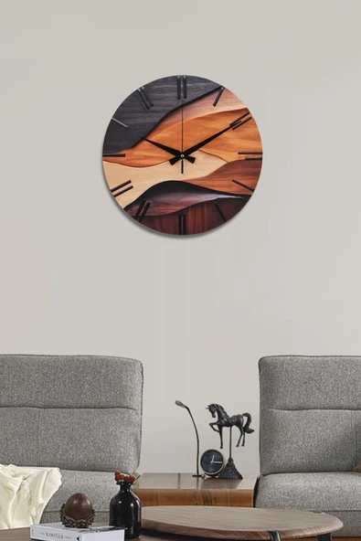 Trend Kitchen Lyndora Doğadan İlham Alan Sanatsal Sessiz Mekanizmalı 35 Cm Ahşap Duvar Saati ürün görseli 1