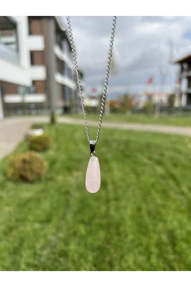Pembe Kuvars Damla Doğal Taş Kolye Tky0365 ürün görseli 1